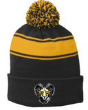 Sport-Tek® Stripe Pom Pom Beanie - Black/Gold