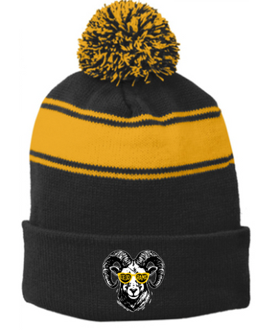 Sport-Tek® Stripe Pom Pom Beanie - Black/Gold