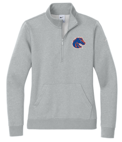 Boise State - Nike Women's Club Fleece Sleeve Swoosh 1/2-Zip - Dark Grey Heather
