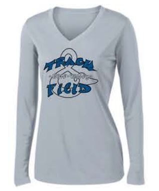 Sport-Tek® Ladies Long Sleeve PosiCharge® Competitor™ V-Neck Tee - Silver (Track and Field logo)